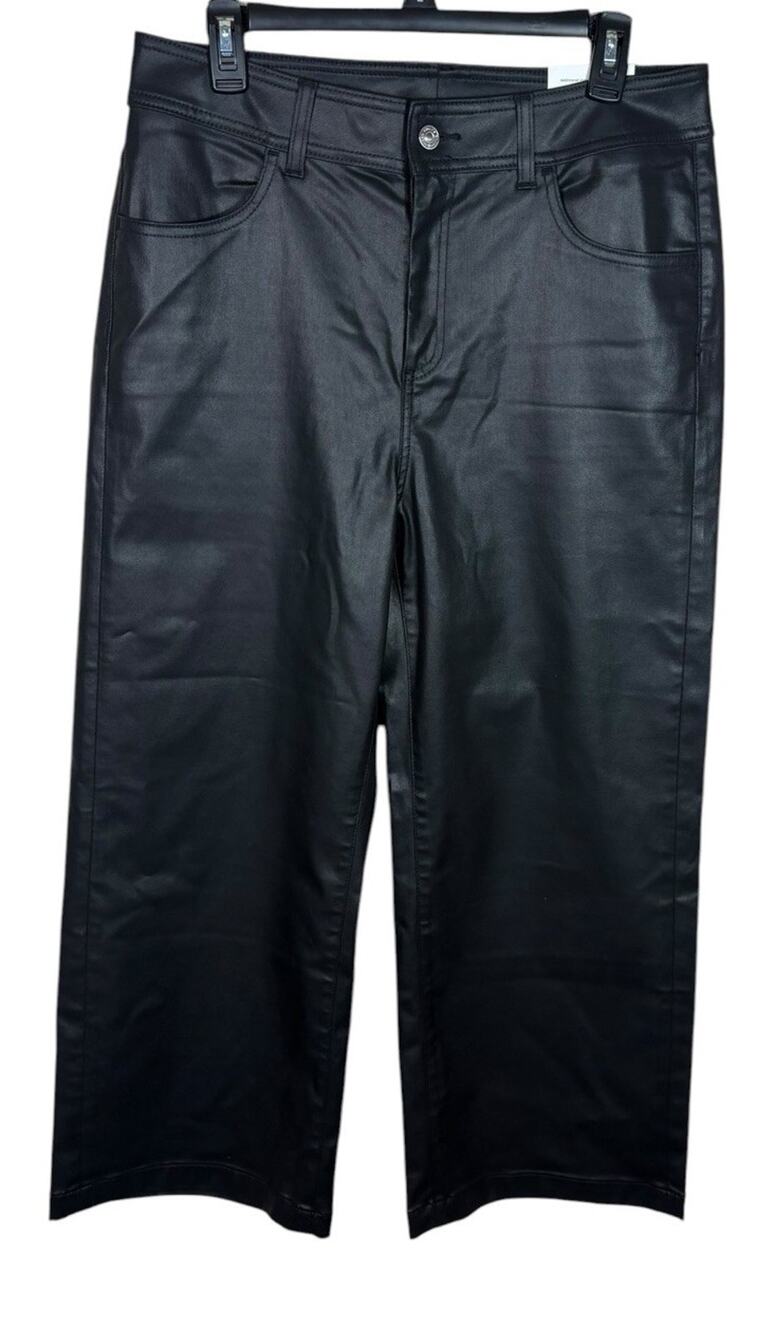 Chico’s Black Wide Leg Faux Leather Crop Pants Size 12 Office Party Capsule